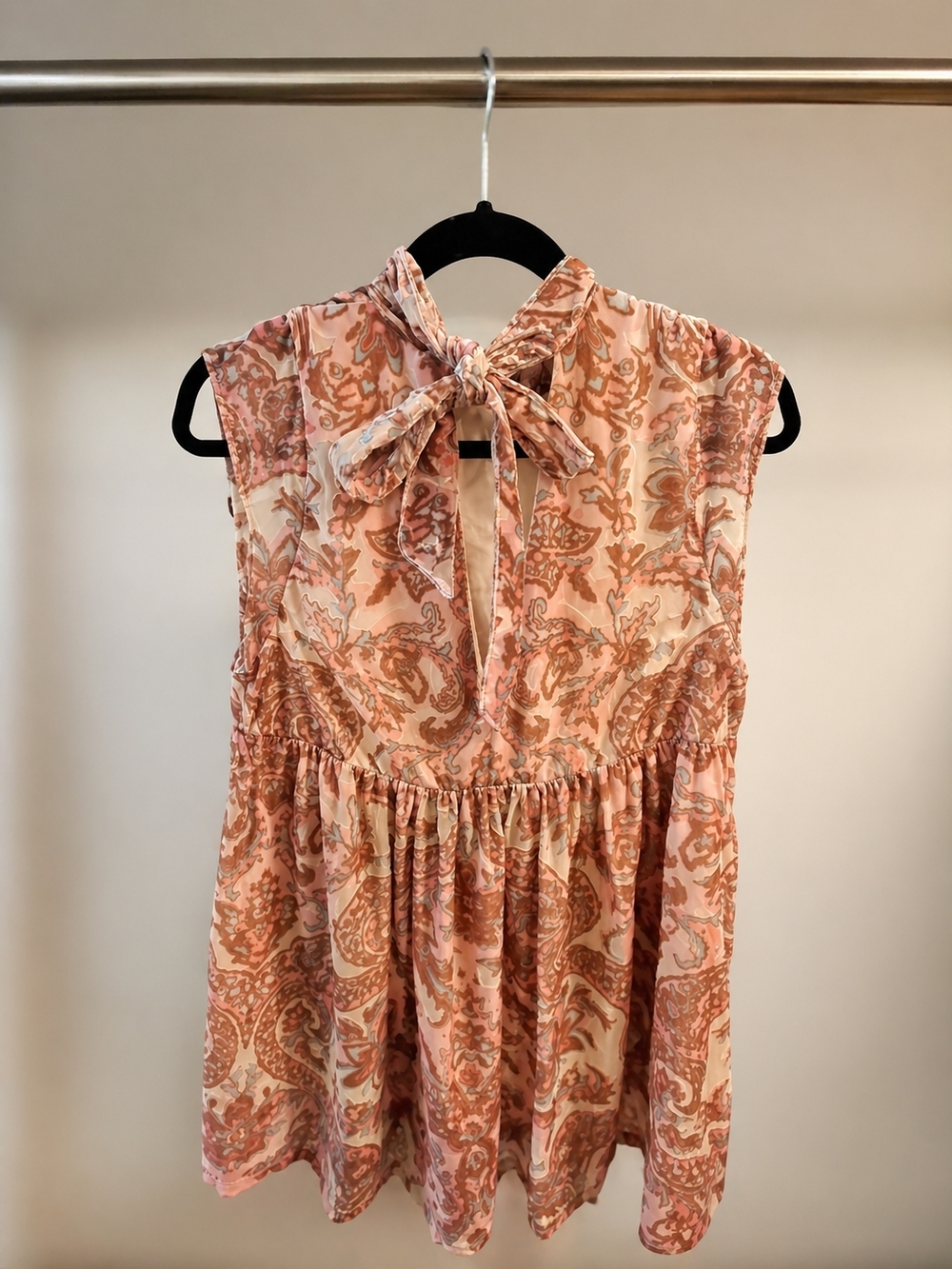 Free People Pink Paisley Velvet Babydoll Mini Dress NWOT - Picture 3 of 5